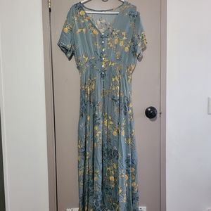 XL Blue Green Floral Maxi